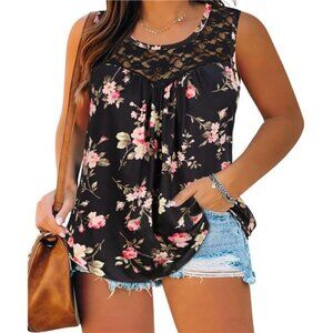 Plus Size Tank Tops for Women Crewneck Pleated Shirts Loose Casual Summer Top